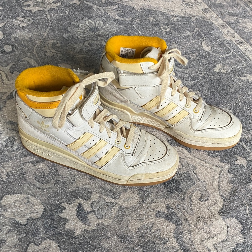 Adidas Cream and Yellow High-Top Sneakers